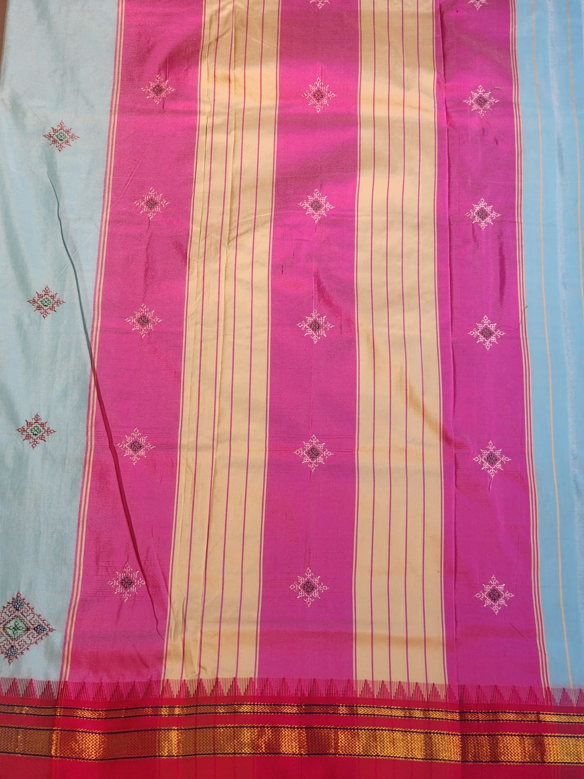 Sky Blue flower Ilkal Kasuti Cotton Saree