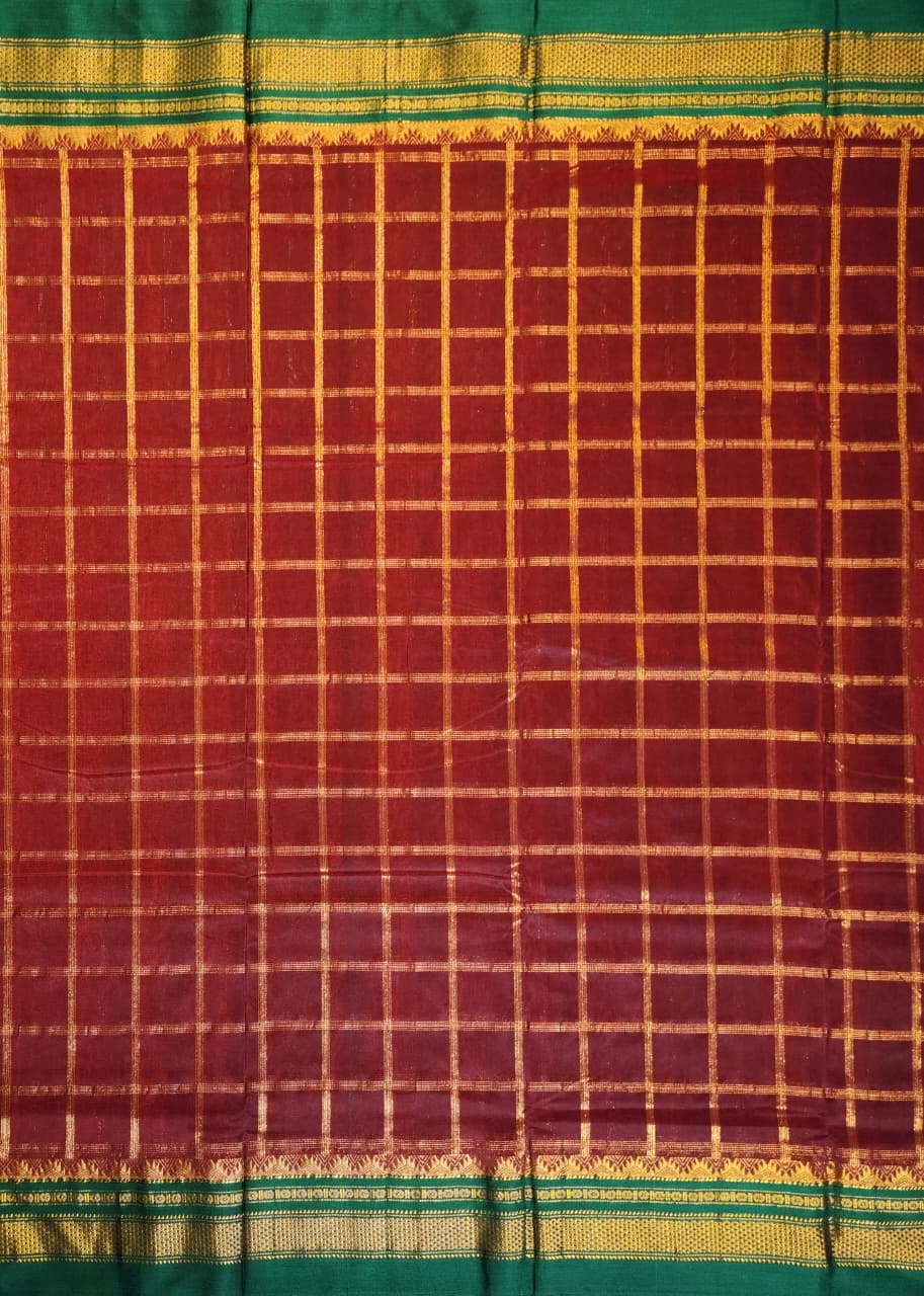 Wine Maroon  Big Jari Checks Ilkal Saree