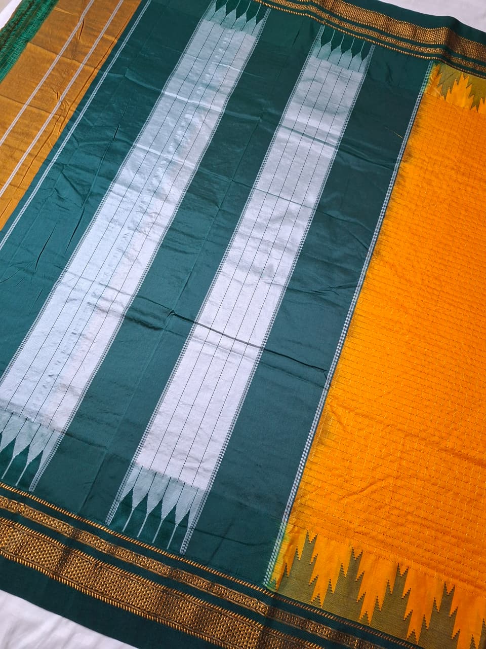 Mustard Yellow Gadwal Chaduranga Ilkal Cotton Saree with Contrast Zari Border & Pallu