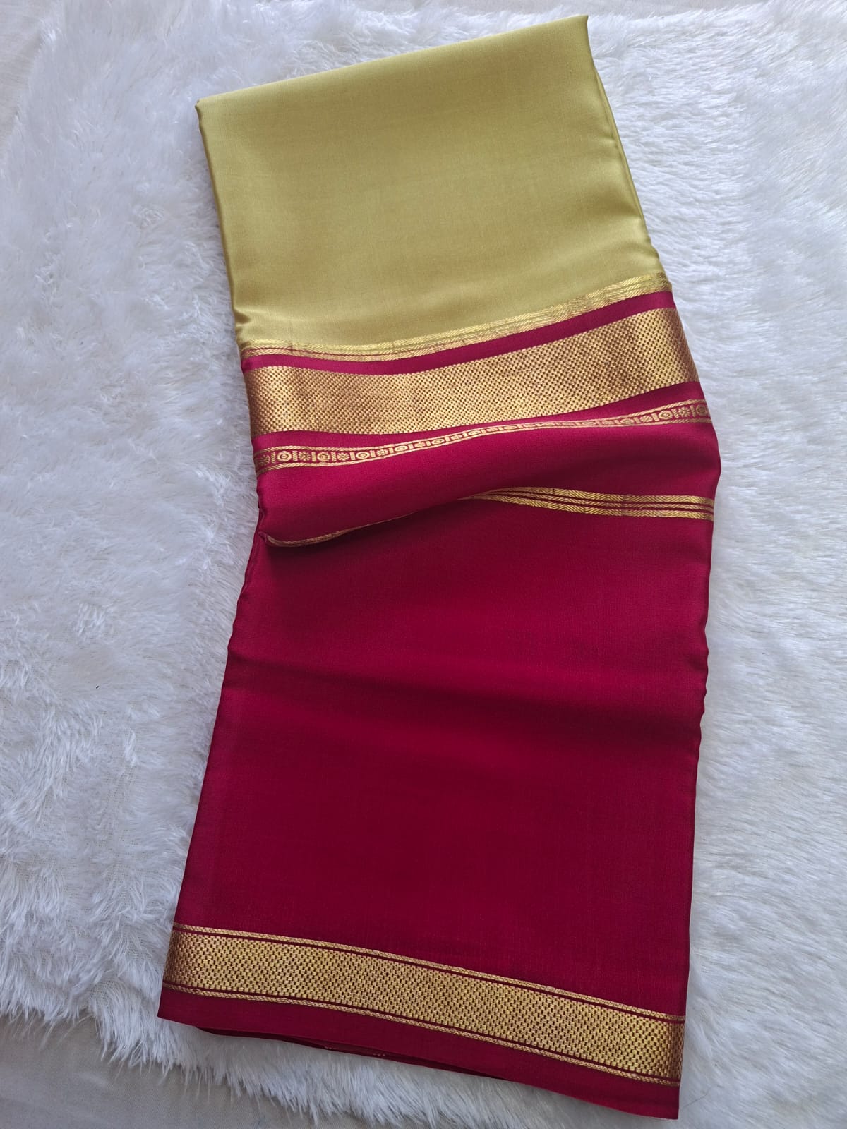 gold-pink mysore crepe pure silk with classic zari border