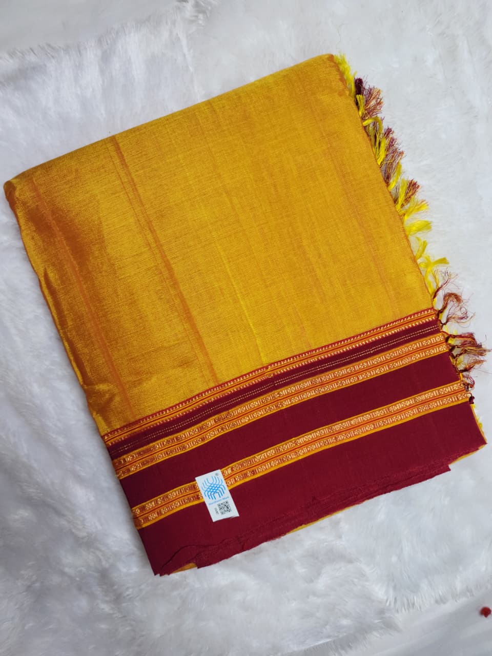 Yellow–Maroon Ilkal Viscose Saree with Gayathri Border