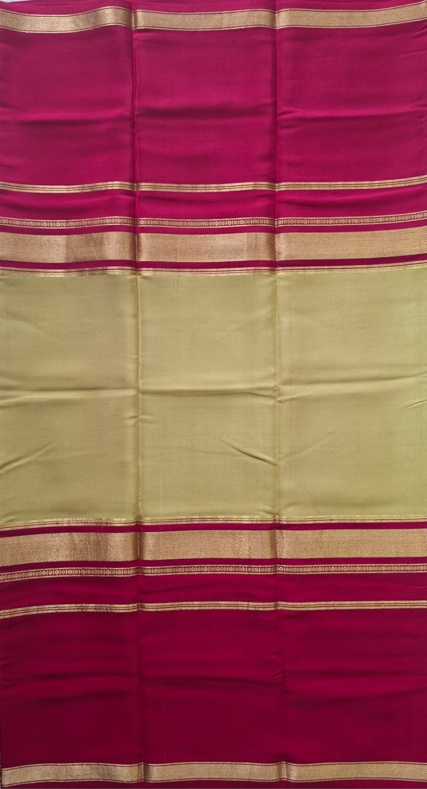 gold-pink mysore crepe pure silk with classic zari border