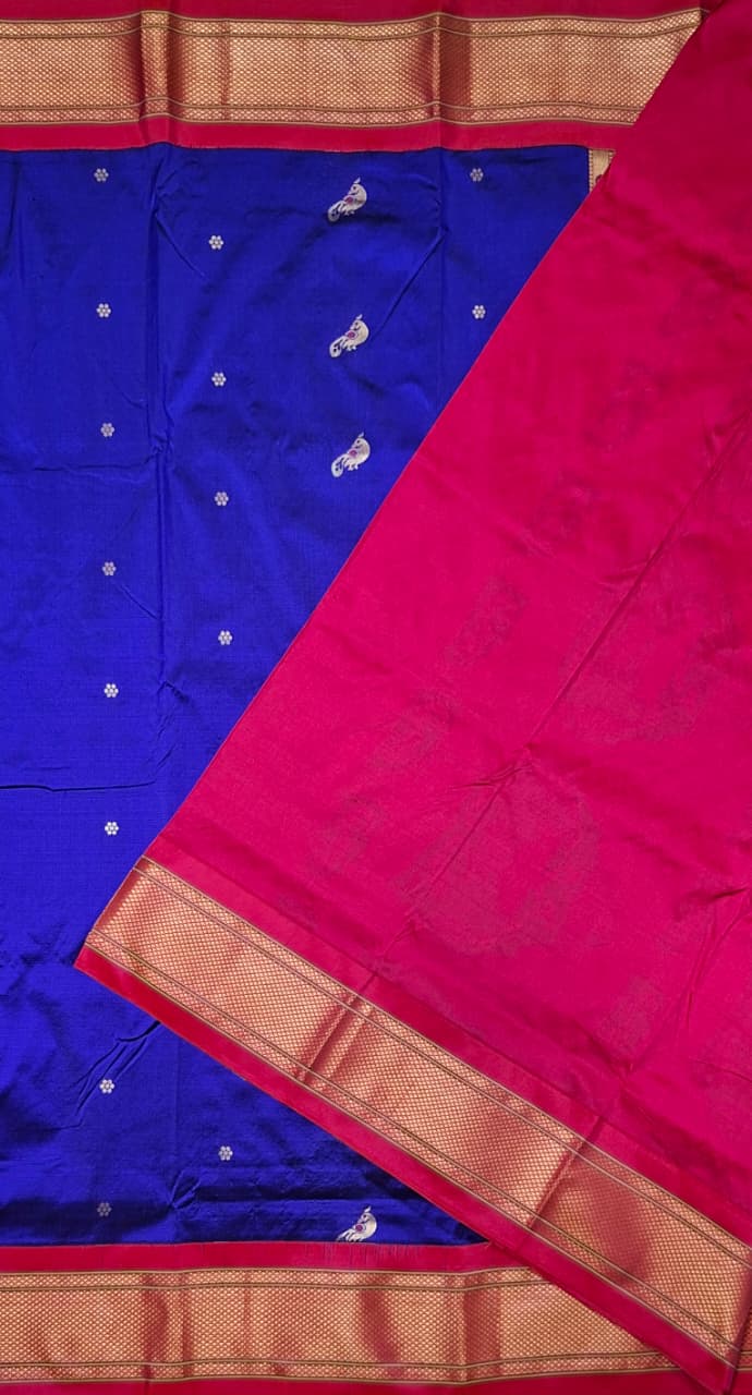 Deep Royal Blue Paithani Silk with Peacock Motifs