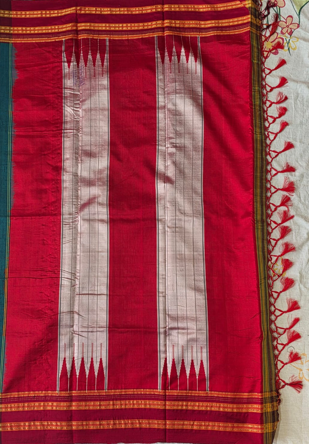 Green-Maroon Ilkal Viscose Handloom Saree with Silk Pallu