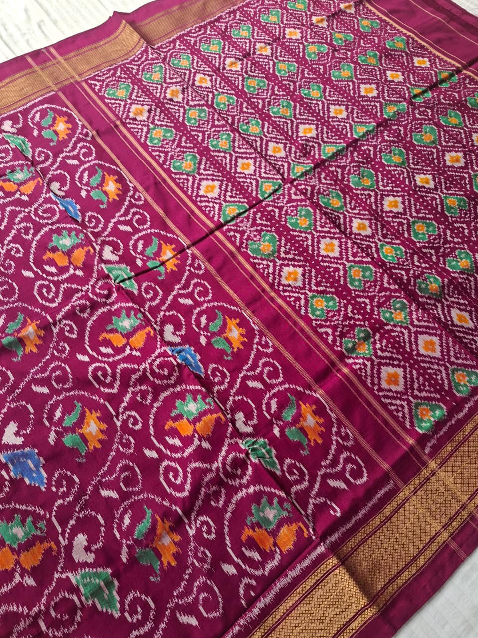 Deep Wine Pink Handloom Pochampally pure silk -Floral design