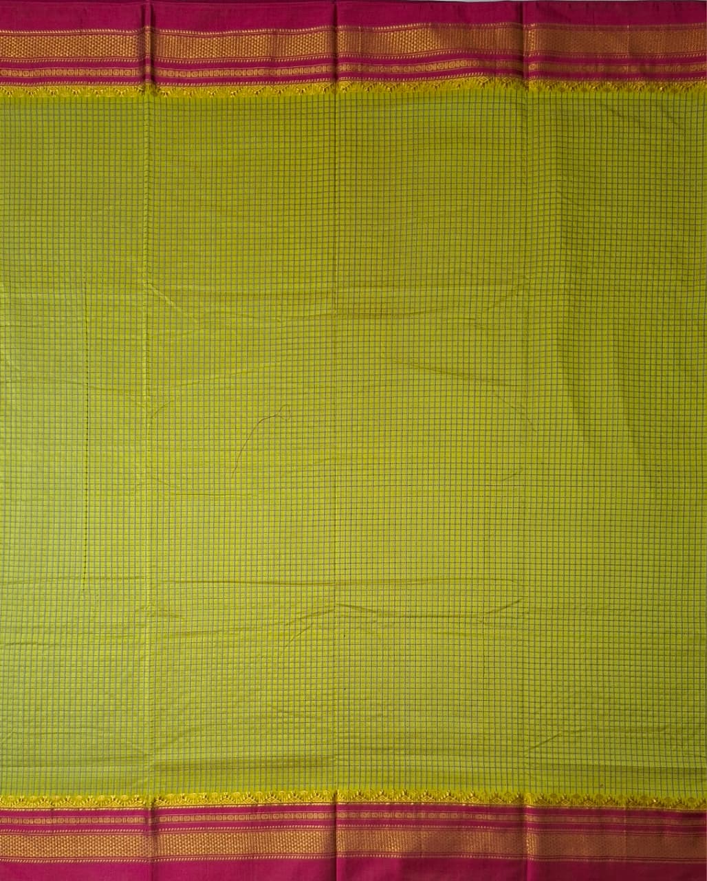 Mustard Yellow thread chaduranga Ilkal with Gadwal  Rani Pink Border