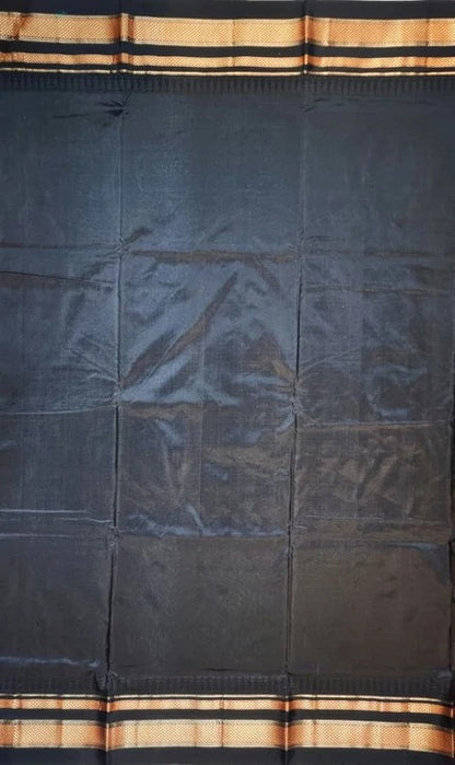 Blue-ganga jamuna  Gadwal Ilkal Pure Silk Saree with small temple borer