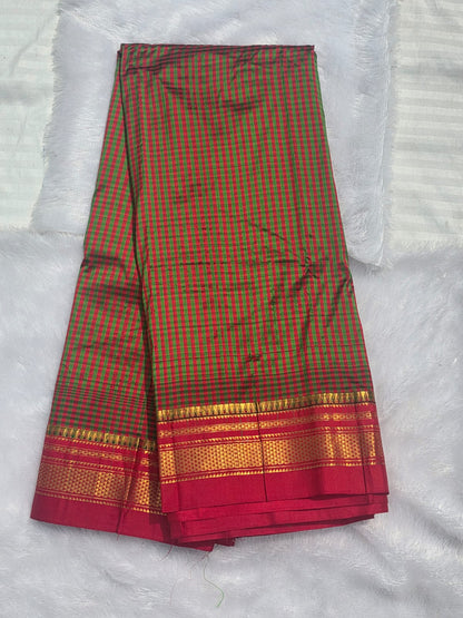 red green Checks - red Border Pure Ilkal Silk Saree