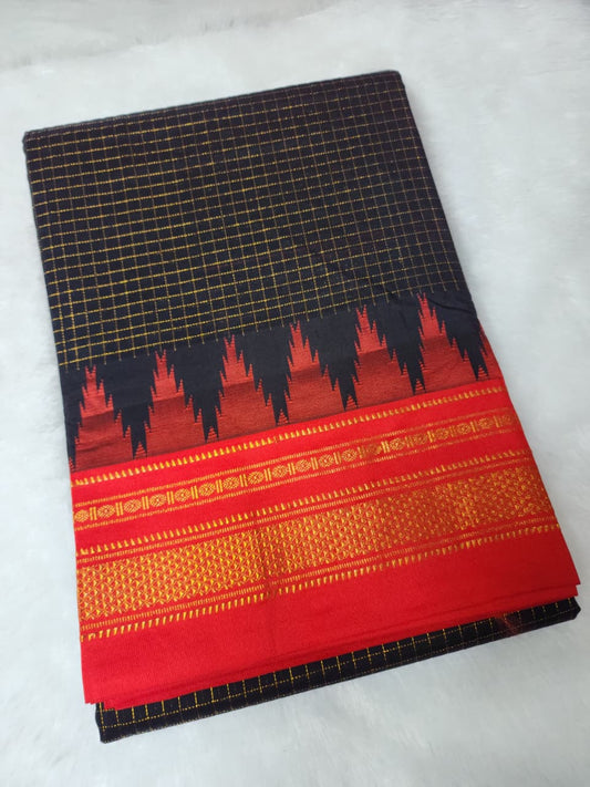 Vermilion Red and bold jet black Jari Chadarang Ilkal Saree
