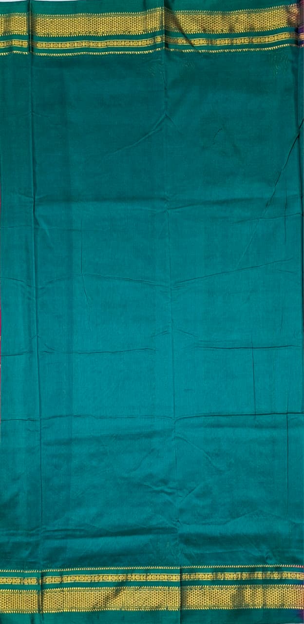 Rani Pink with Bottle Green  Big Jari Checks Ilkal Saree