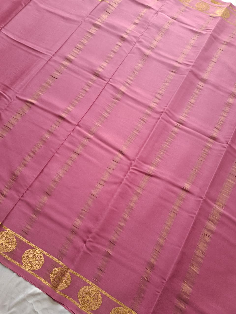 Pastel pink Mysore Crepe Silk with bentexr-gandberunda motifs border