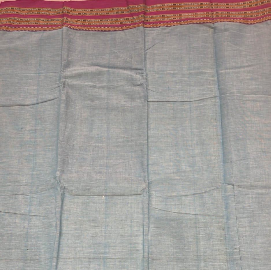 Sky Blue-Pink Ilkal handloom Patteda Anchu-Gayatri Border
