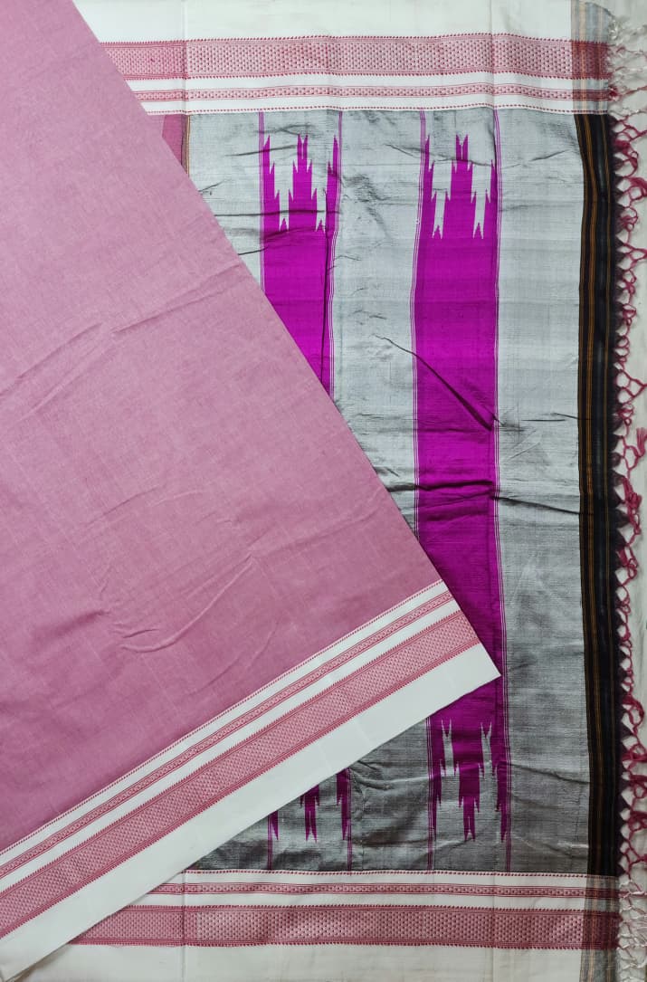 Rose Pink Ilkal Cotton Handloom Saree with Silk Pallu