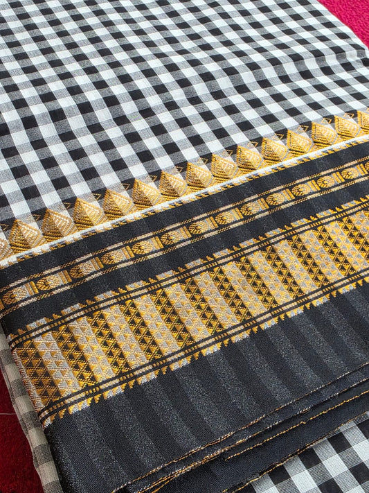 Classic black & White Ilkal Mini Checks Saree