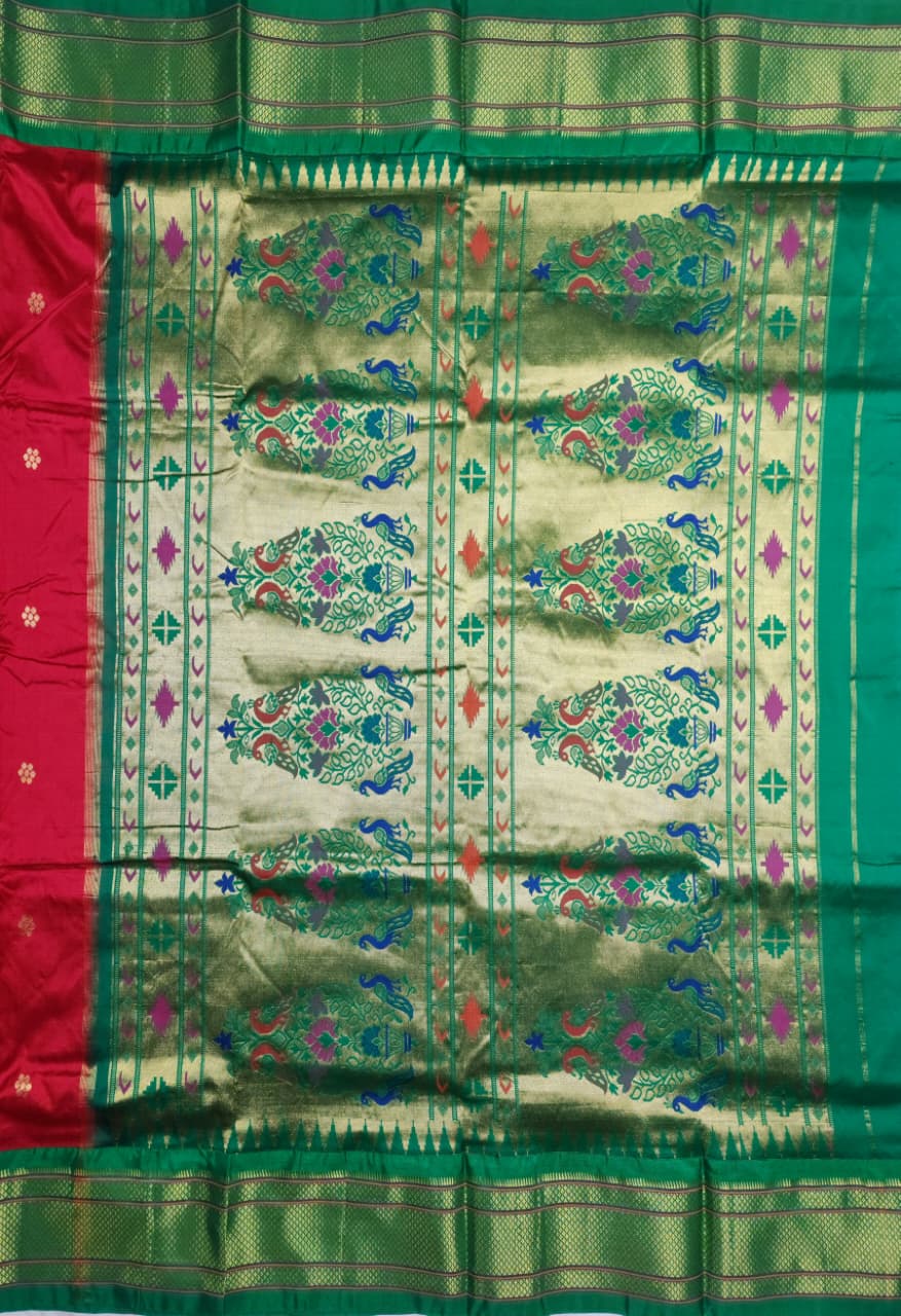 Paithani Red Green Peacock