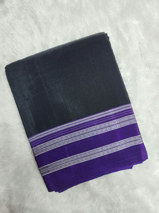 Black-purple Ilkal Viscose Silk Saree Gayathri border