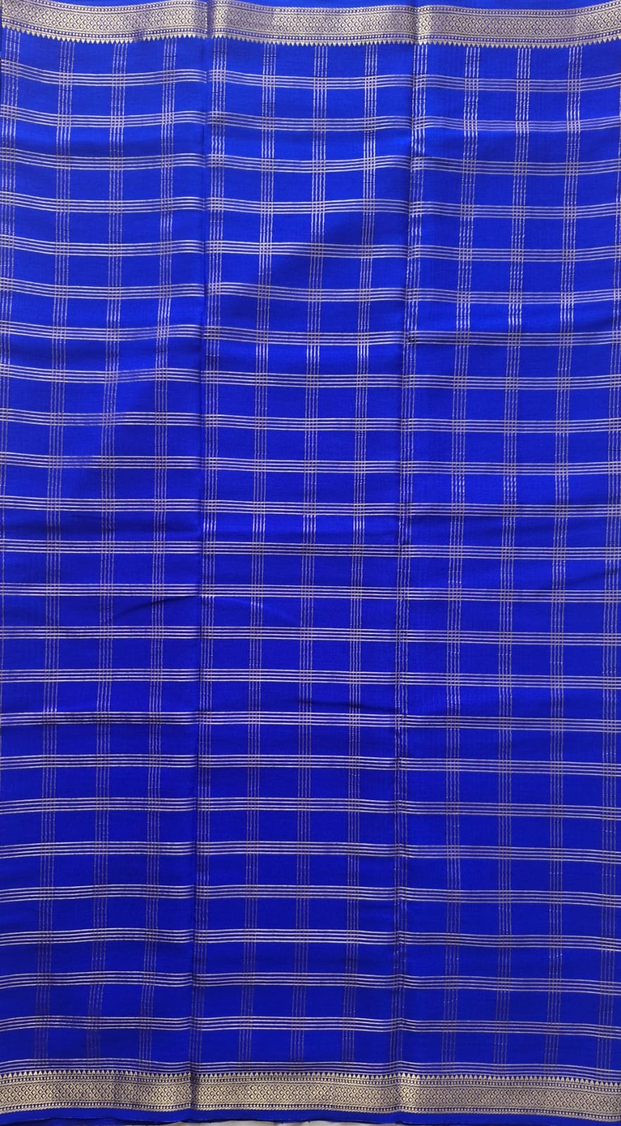 royal blue mysore crepe pure silk saree with golden zari