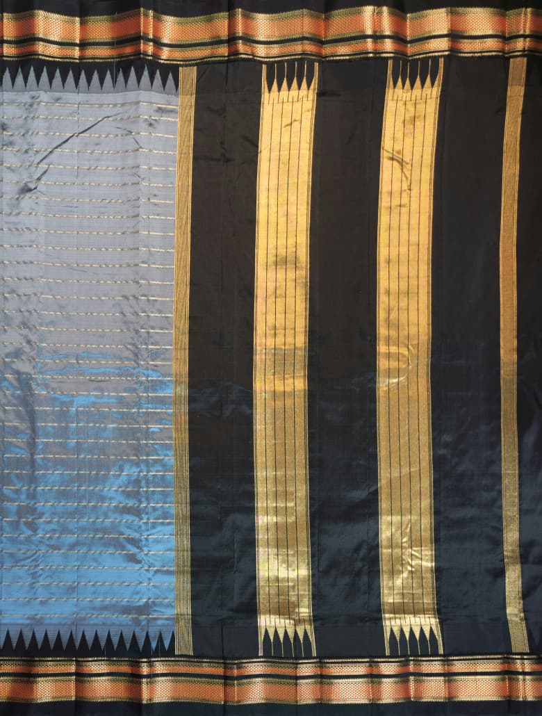 Steel Grey Pure Ilkal Gadwal Silk Saree with Necklace Zari Lines
