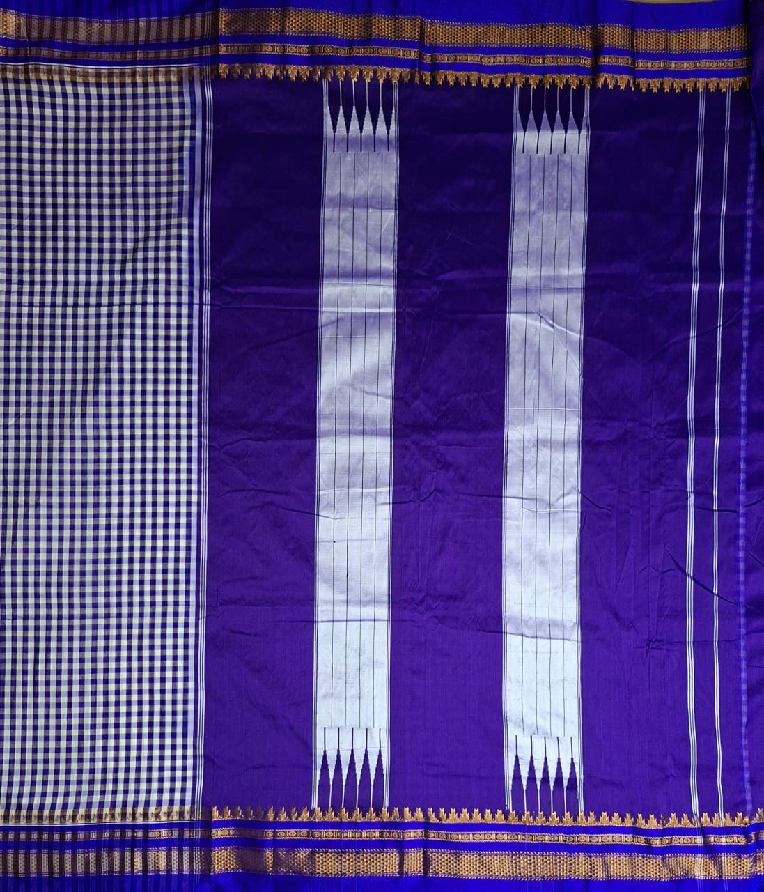 Royal Blue & White Ilkal Mini Checks Saree