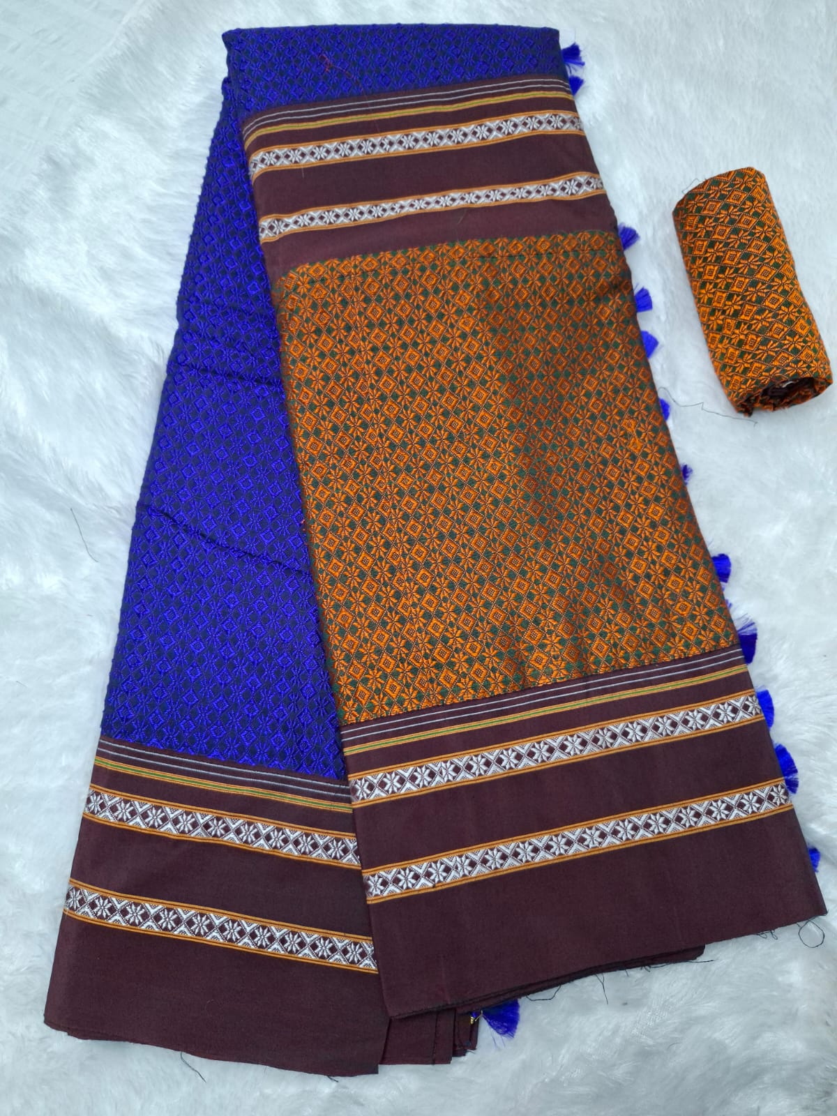 brown blue Ilkal Khun 3D Saree