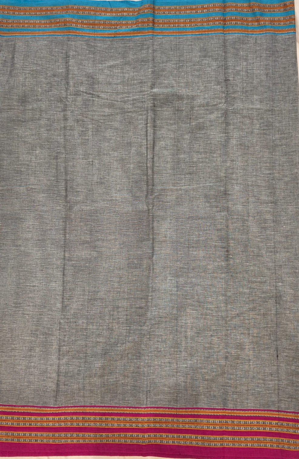 Grey - Pink & Blue Ilkal handloom Patteda Anchu-Gayatri Border