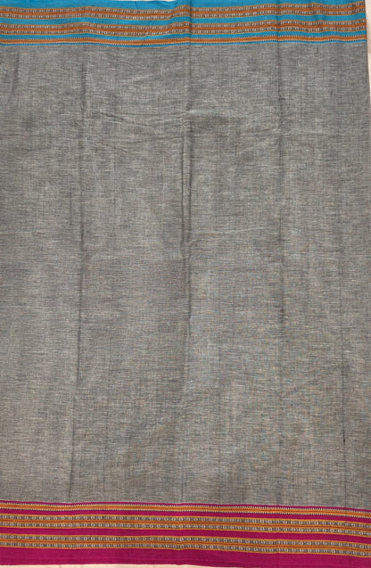 Grey - Pink & Blue Ilkal handloom Patteda Anchu-Gayatri Border