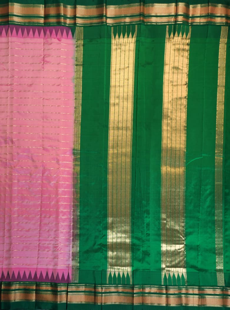Rose Pink Pure Ilkal Gadwal Silk Saree with Necklace Zari Lines