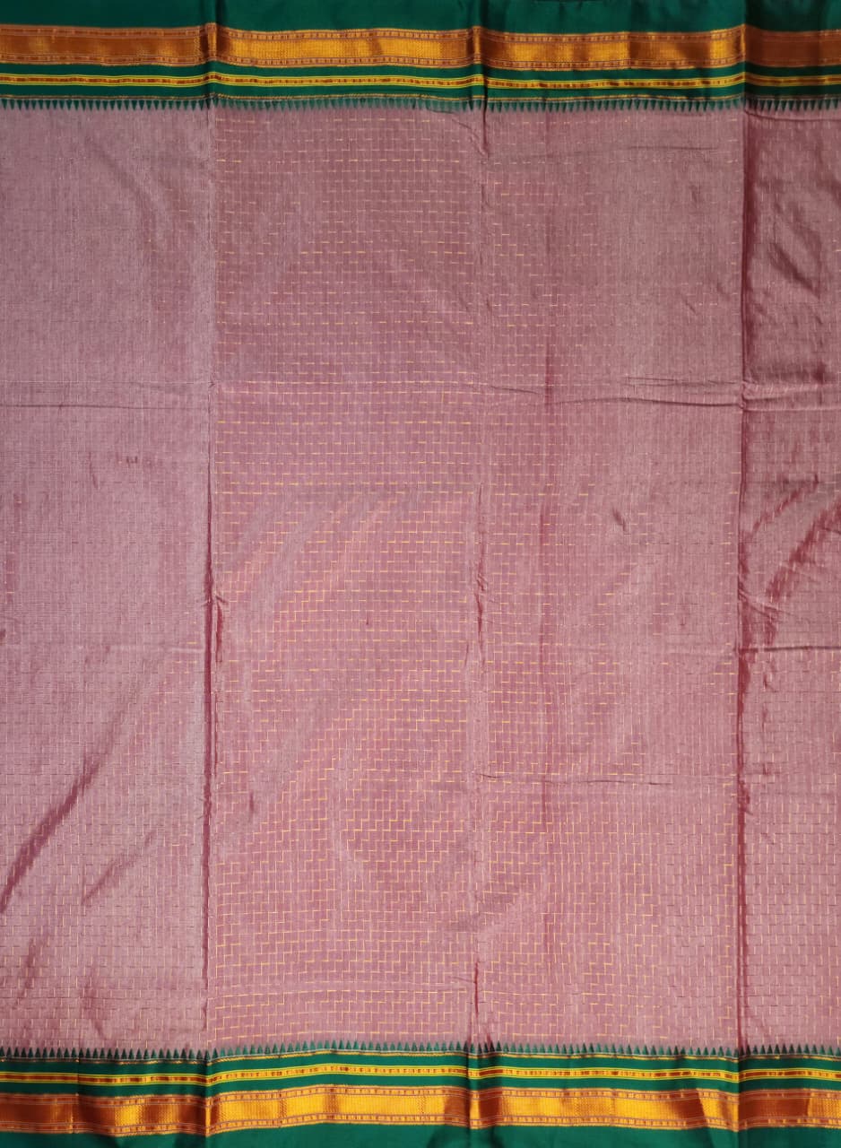 Mauve & Green Ilkal Cotton Saree with Zig-Zag Jari