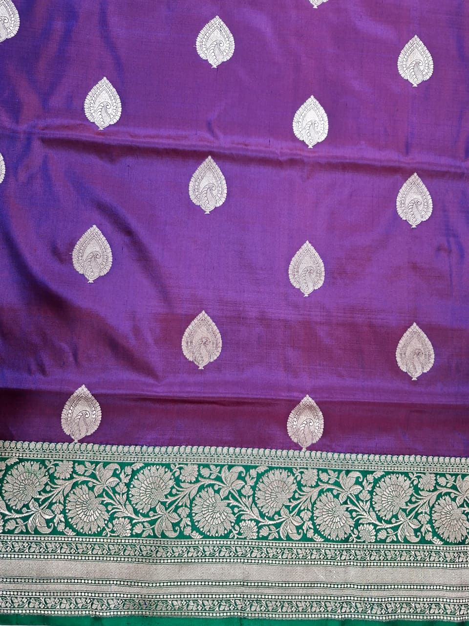 Purple Banarasi Silk Saree with Silver Leaf Motifs