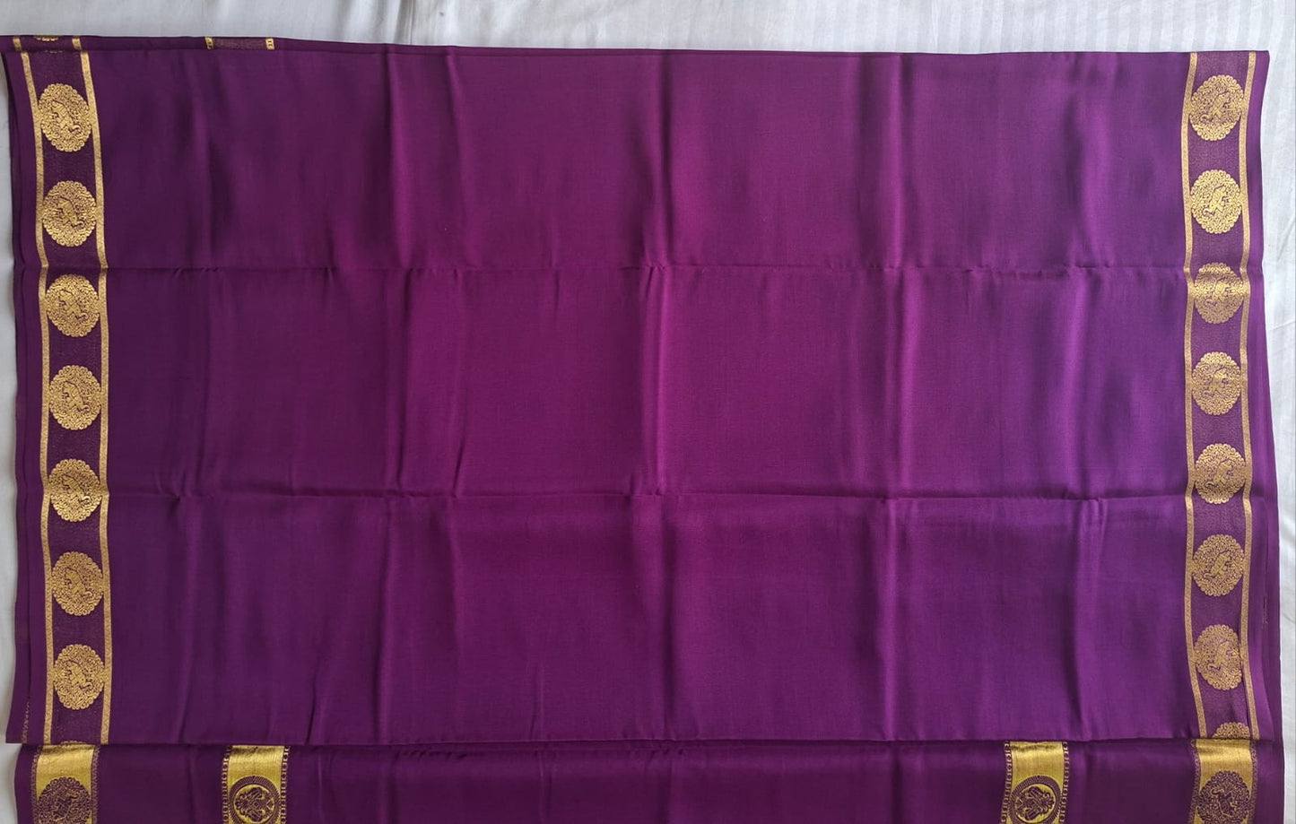 Royal Purple Mysore Silk Saree with Gold Zari Motif Border