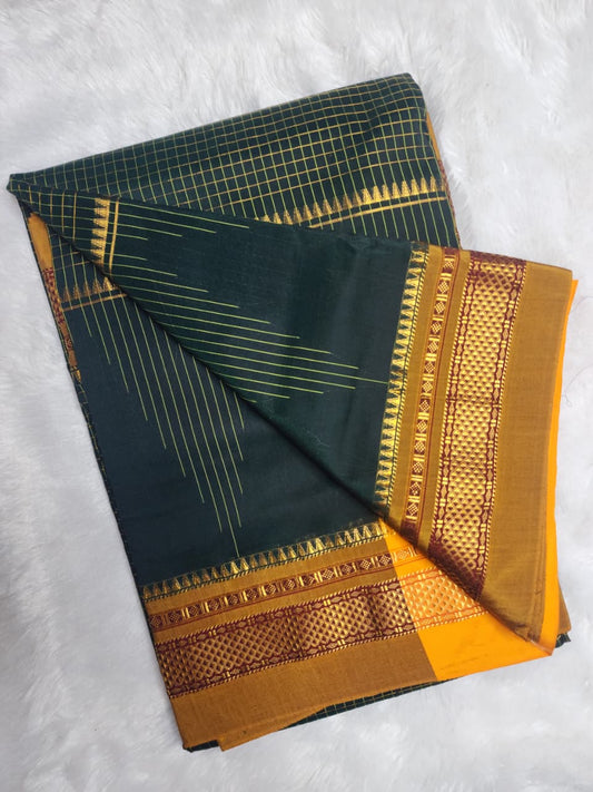 Green Checked Ilkal Saree with Skirt border