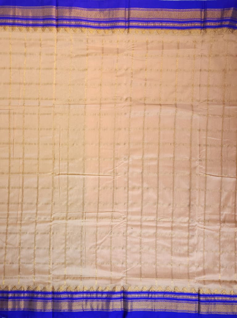 Beige Big Jari Checks Ilkal Saree