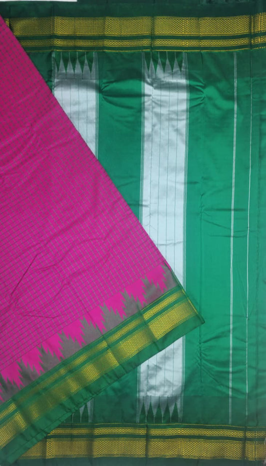 Rani Pink Thana Gadwal Chadurang Checks Ilkal Saree