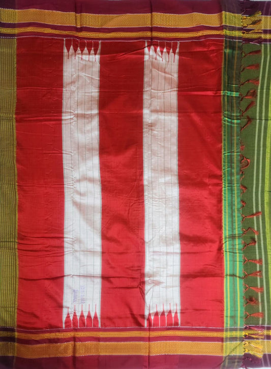 Green–Yellow Small Checks Ilkal Cotton Saree