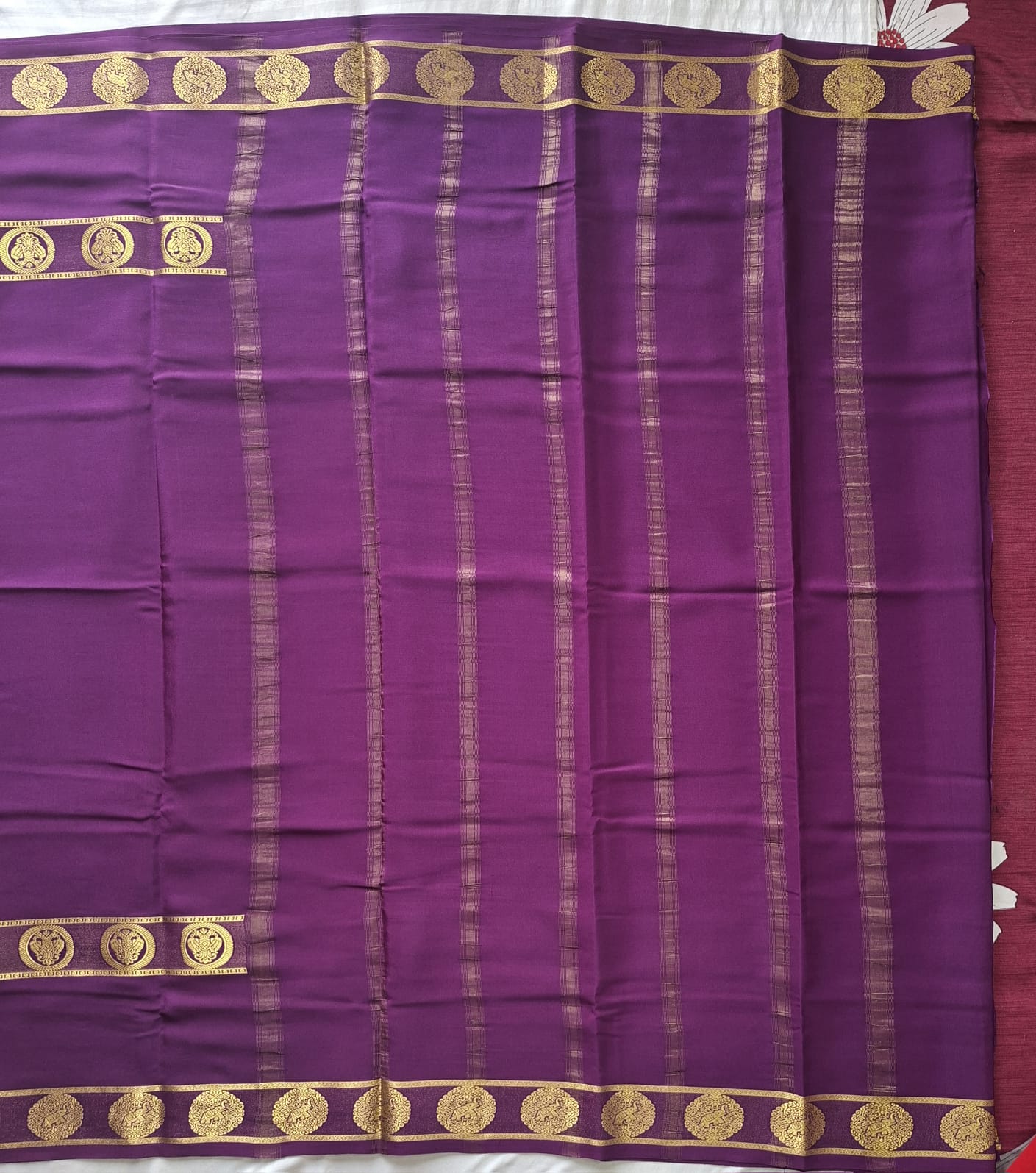 Royal Purple Mysore Silk Saree with Gold Zari Motif Border
