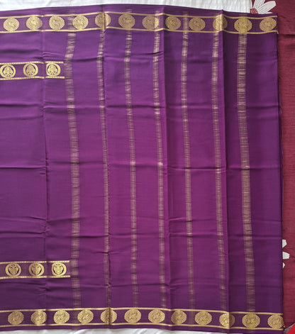 Royal Purple Mysore Silk Saree with Gold Zari Motif Border