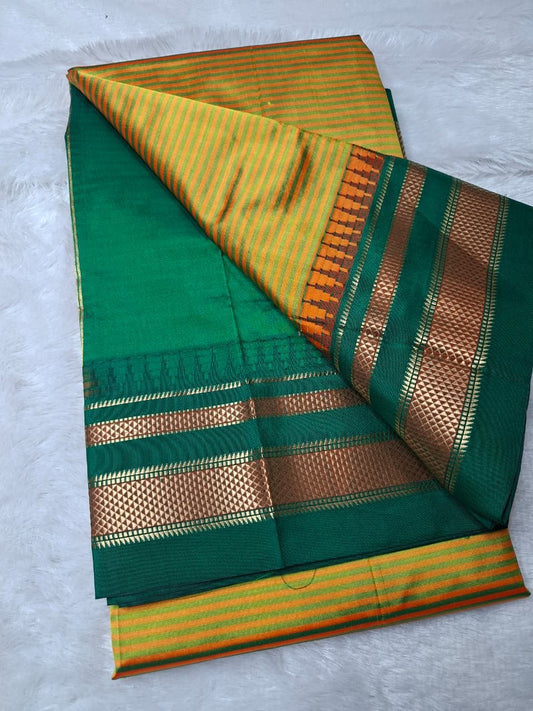 Mustard Yellow Gadwal Pure Ilkal Silk Saree with Rapid Stripes