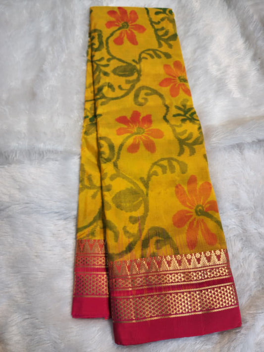 Sunshine Yellow Handloom Ilkal Pure Silk Saree - Ikkat Edition