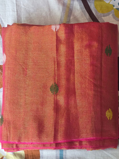 Orange Mul Tissue Saree With gold Paithani Pallu