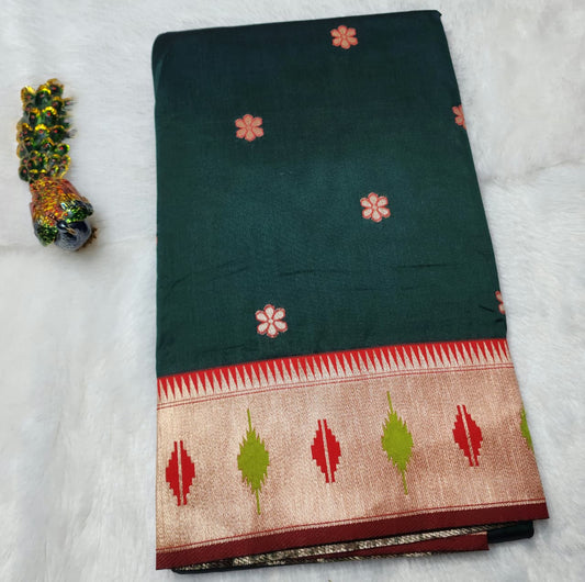 Dark Green Soft Silk Paithani Saree