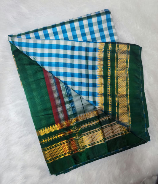 Blue-Green Checks Ilkal Saree