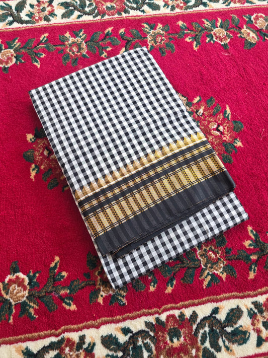 Classic black & White Ilkal Mini Checks Saree