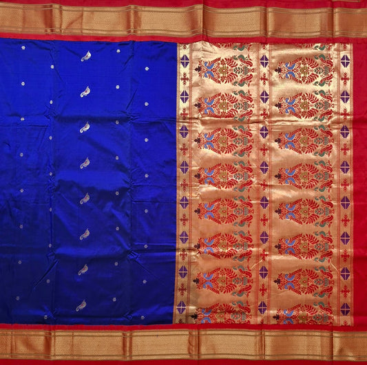 Royal Blue Paithani Silk with Peacock Motifs