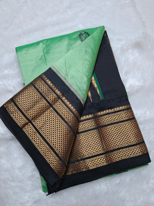 Sage/MInt green & black Ilkal saree with floral weavings