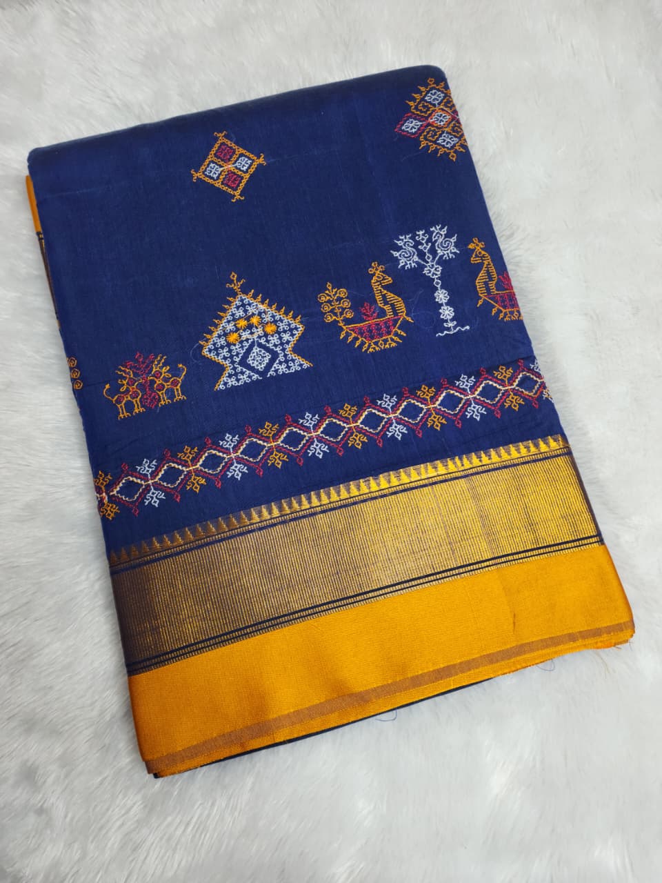 Royal Blue Ilkal Kasuti Cotton Saree