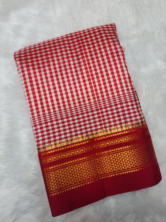 red white Checks Gadwal Ilkal Silk Saree