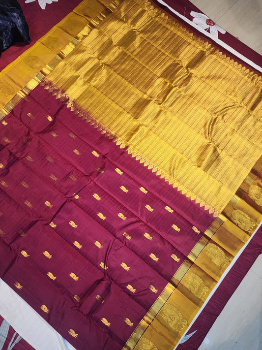 Maroon & Mustard Yellow Gadwal Silk Saree