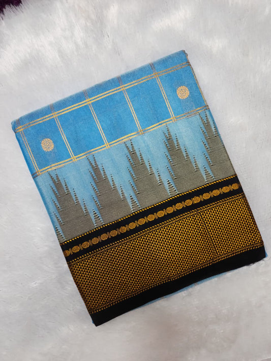 Sky Blue & Black Contrast Silk Saree