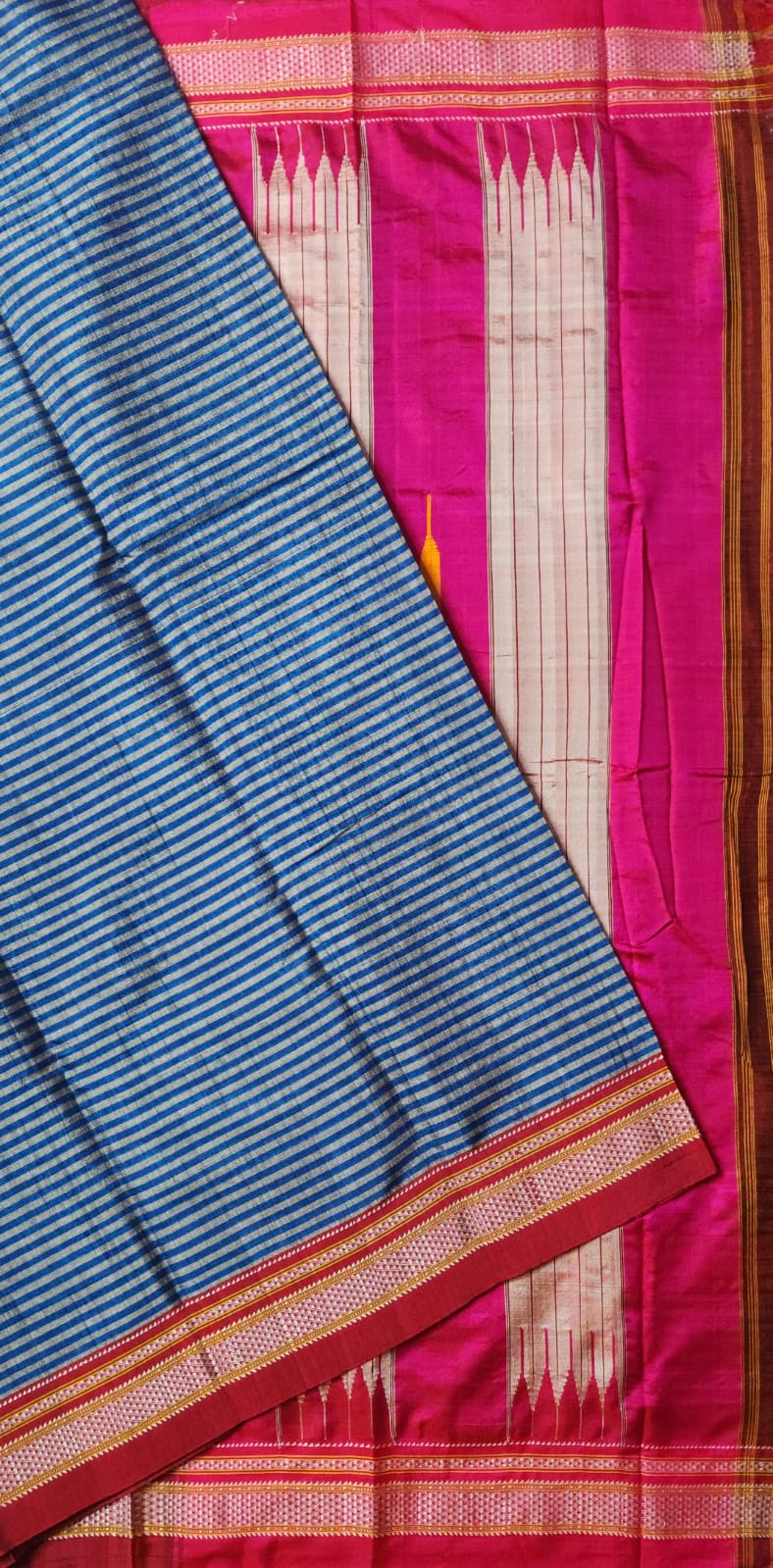 Royal Blue chikki paras border Ilkal Viscose Saree