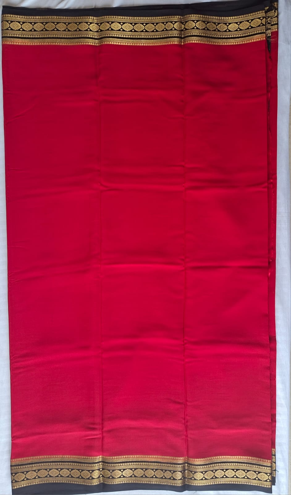 Red Black Mysore Crepe Silk with black diamond motif border